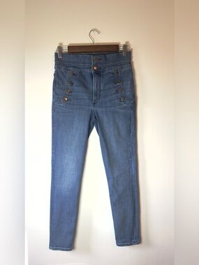 Express High-Rise Stretch Ankle Legging Button-Front Jeans - Blue